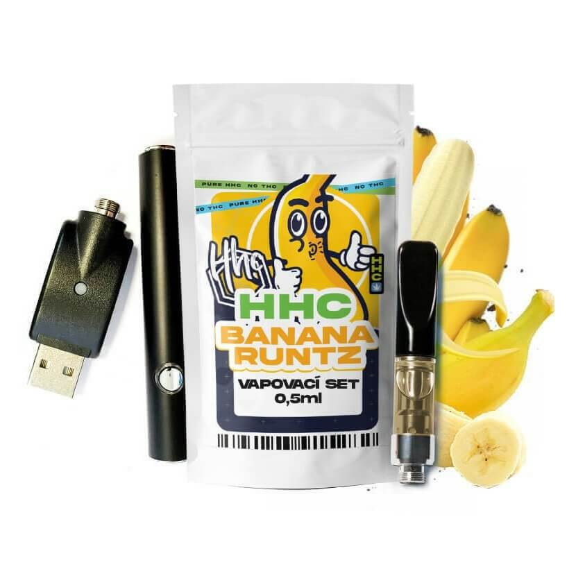 Set Vape cu cărtus cu conținut HHC, nu conține THC, 100% legal, cu aromă de banane.