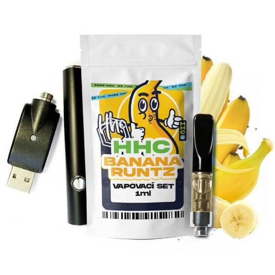 Set Vape cu cărtus cu conținut HHC, nu conține THC, 100% legal, cu aromă de banane.